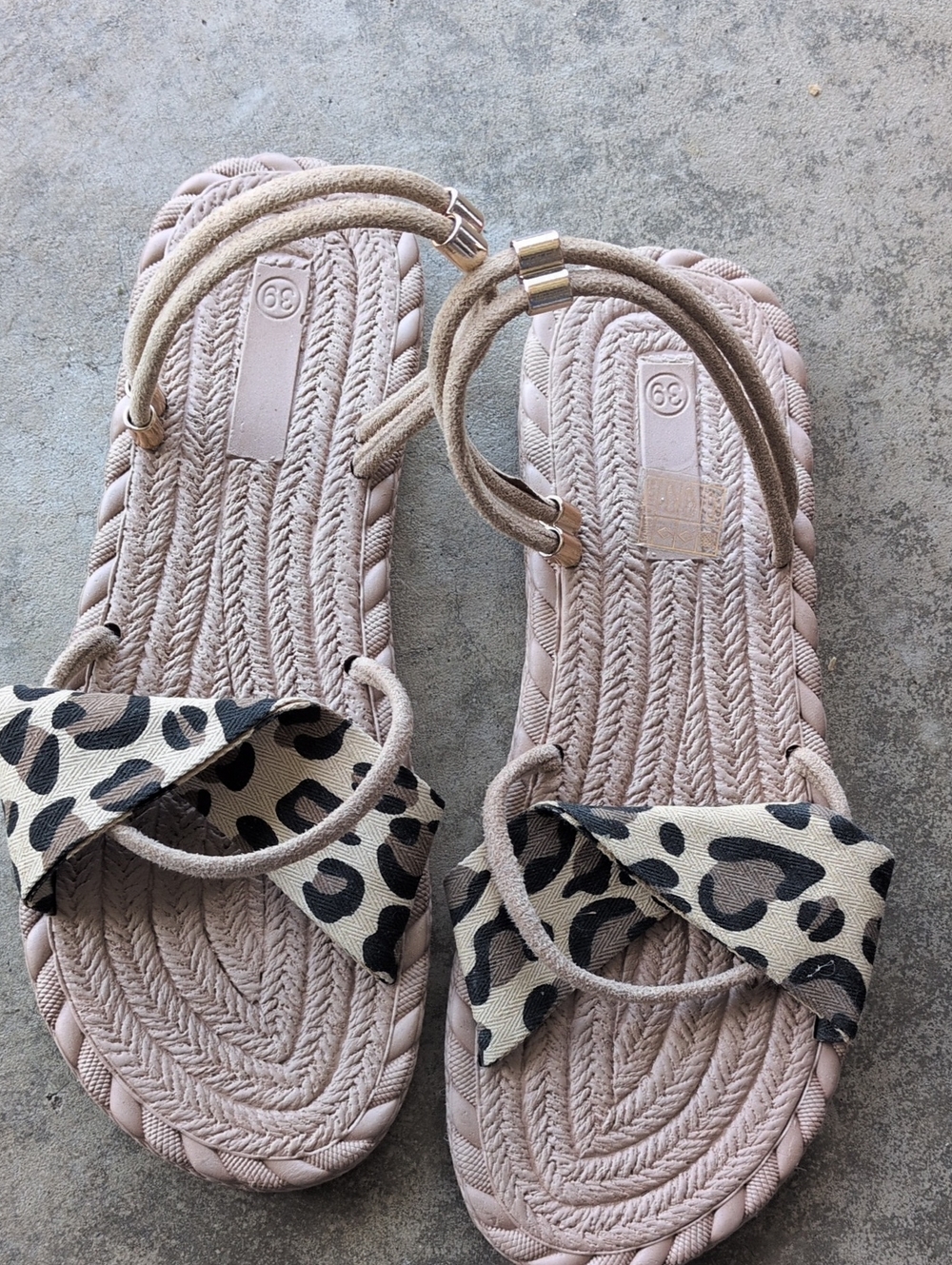 SHEIN Beige Braided Slide Sandals with Leopard-Print Bow